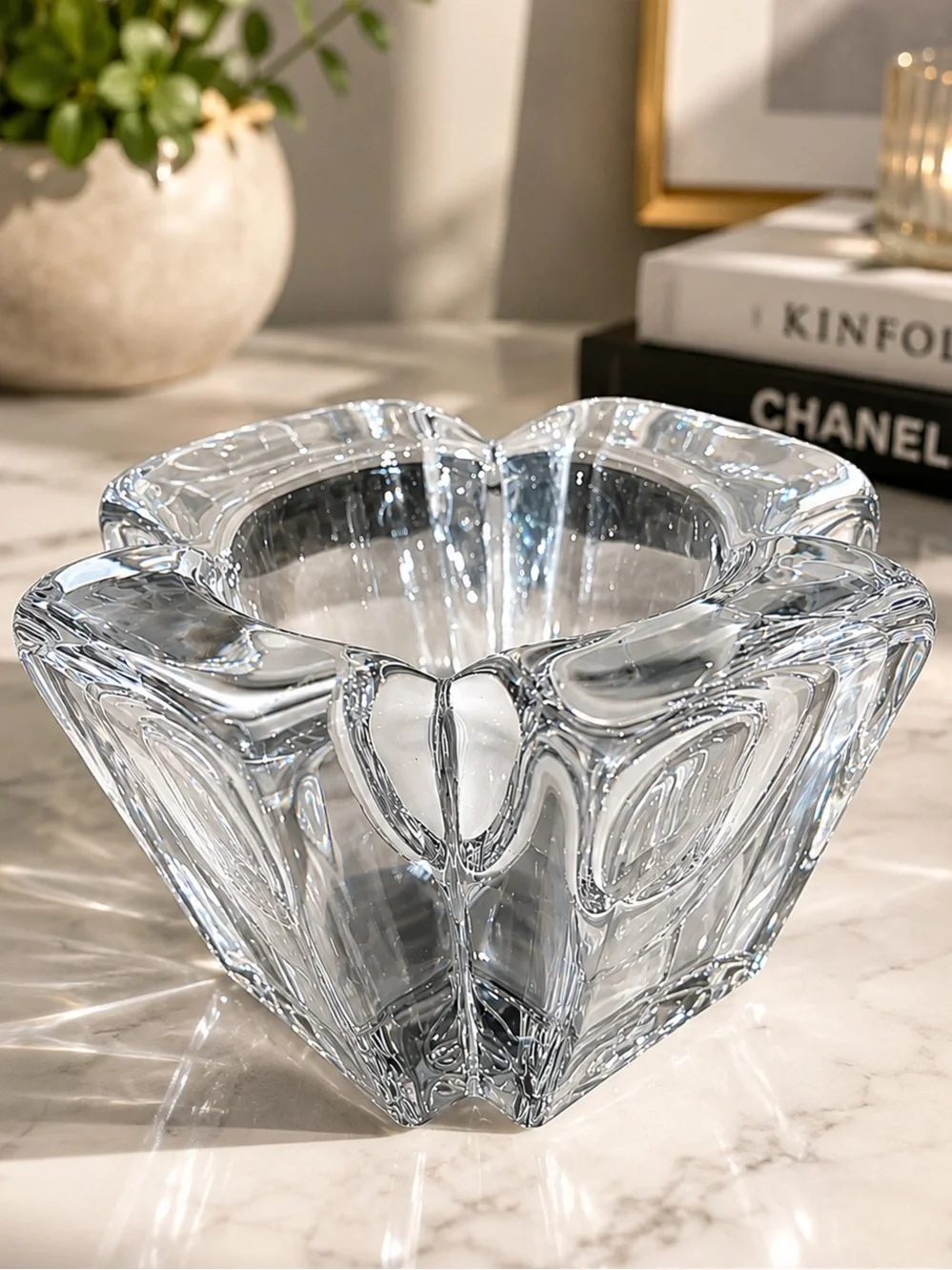 Orrefors Max Crystal Lead Glass Candle Holder Scandinavian Ice Design VTG 1980s